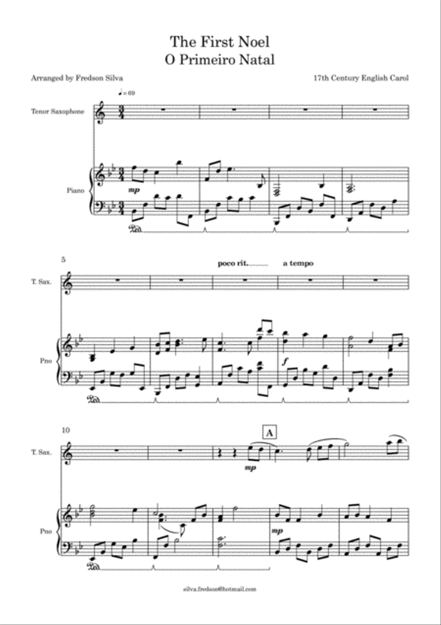 The First Noel (O Primeiro Natal) - Piano and Tenor Saxophone Woodwind Duet scores gallery preview page 2