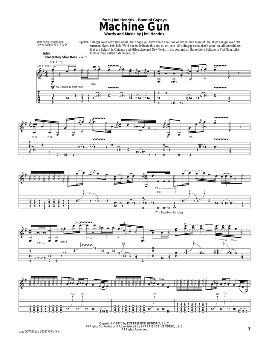 Machine Gun Guitar Tablature scores gallery preview page 1