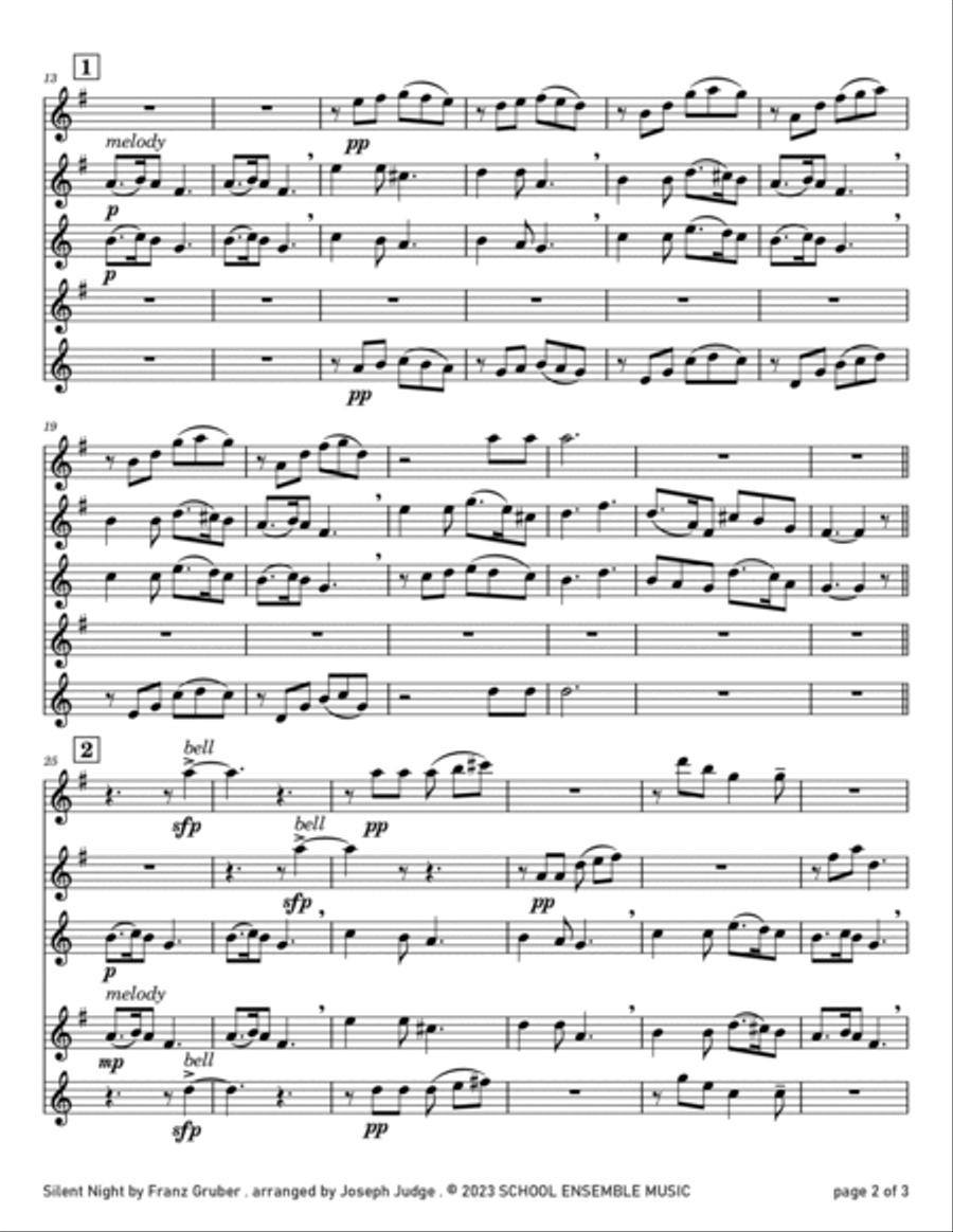 Silent Night for Saxophone Quartet in Schools Saxophone Quartet scores gallery preview page 2