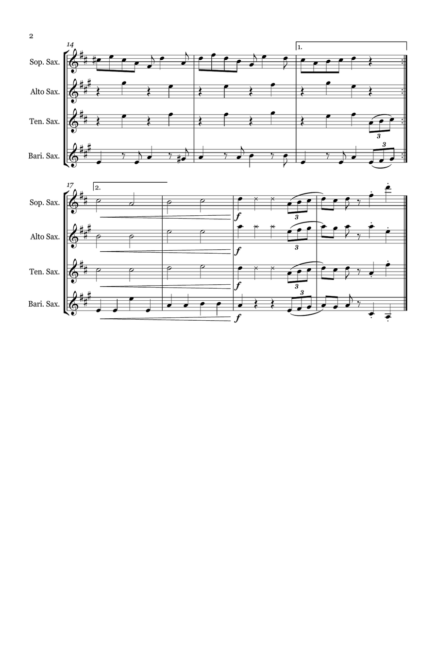 Addams Family Theme Saxophone Quartet scores gallery preview page 2