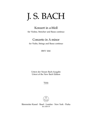 Book cover for Concerto for Violin, Strings and Basso continuo a minor BWV 1041