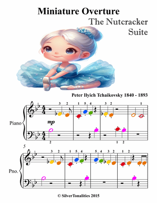 Miniature Overture Nutcracker Beginner Piano Sheet Music with Colored Notation