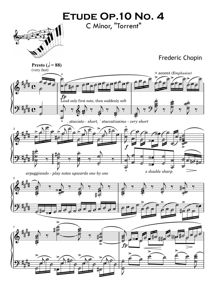 Etude Op. 10 No. 4 Torrent - Piano Sheet Music with note names Piano Method scores gallery preview page 1