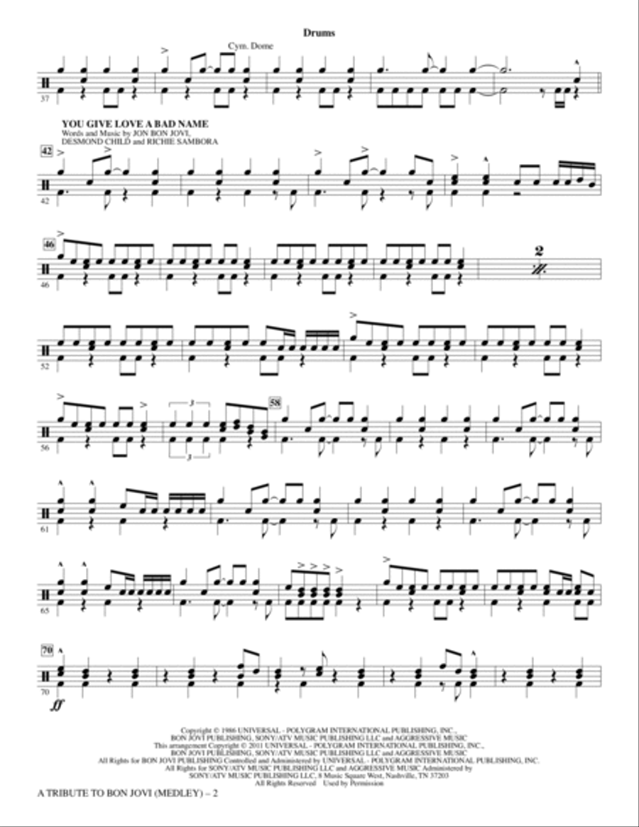 A Tribute To Bon Jovi (Medley) - Drums Choir scores gallery preview page 2