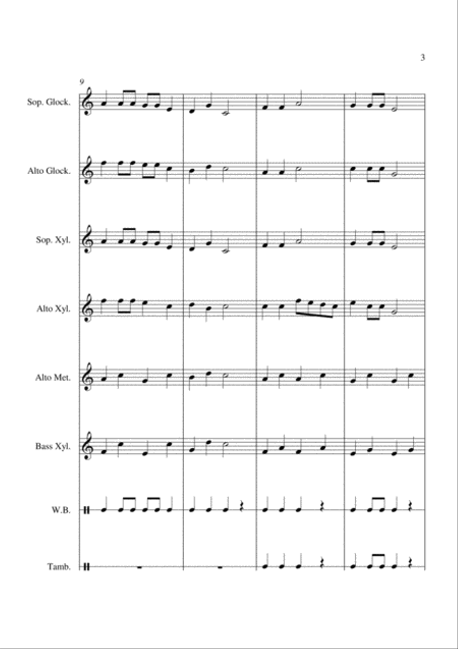 Up On The Housetop - For Orff Ensemble Percussion Ensemble scores gallery preview page 3