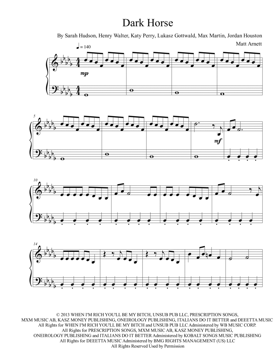 Dark Horse Dark Horse Easy Piano scores gallery preview page 1