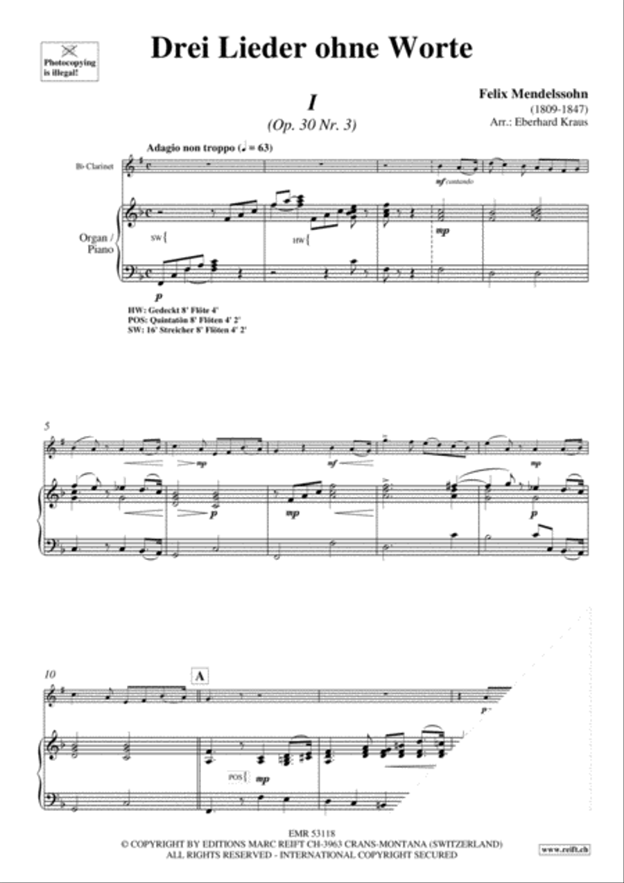 Drei Lieder ohne Worte Clarinet Solo scores gallery preview page 4