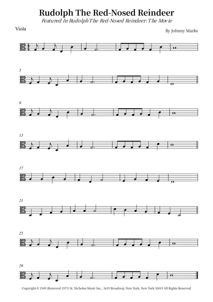 Rudolph The Red-Nosed Reindeer Viola Solo scores gallery preview page 1