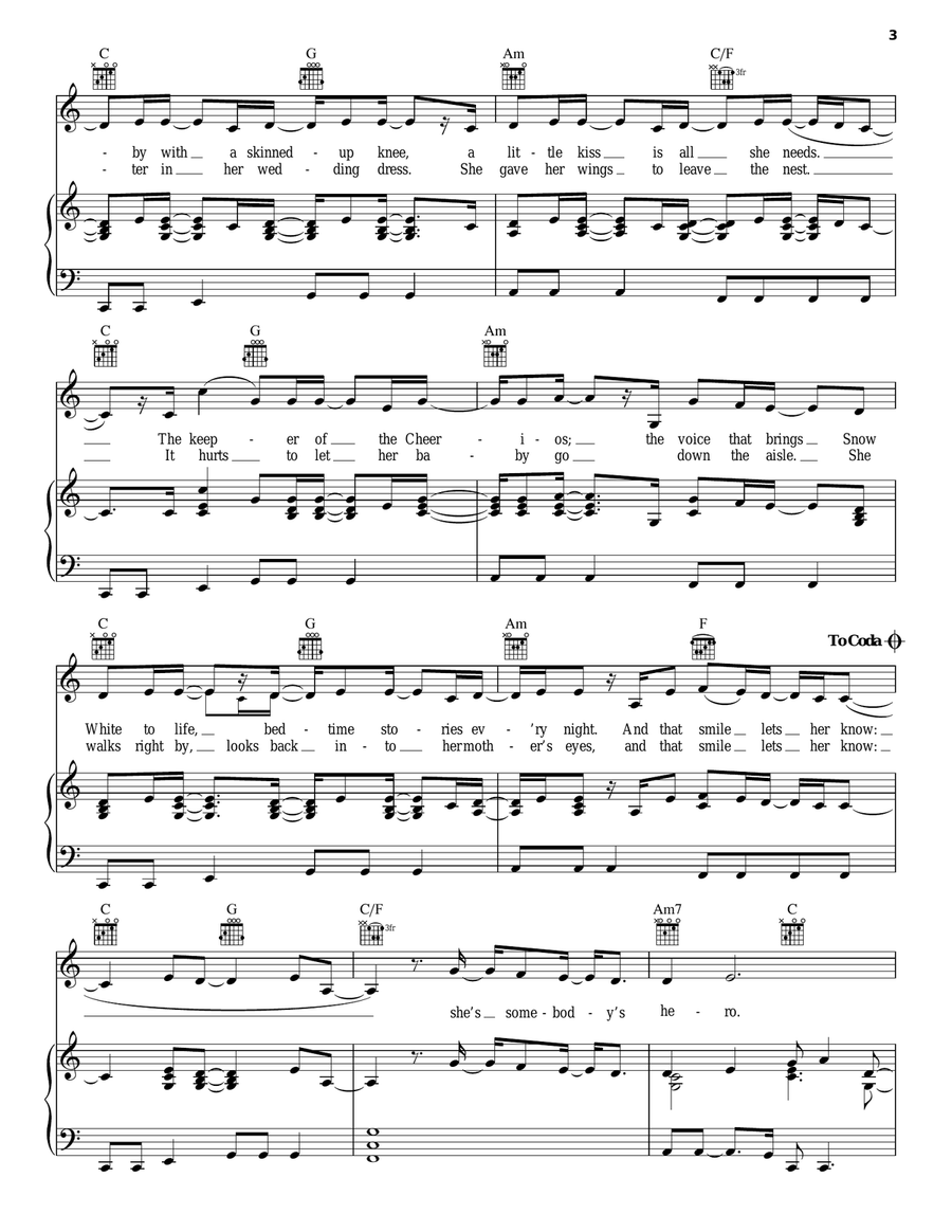 Somebody's Hero Piano, Vocal, Guitar scores gallery preview page 3