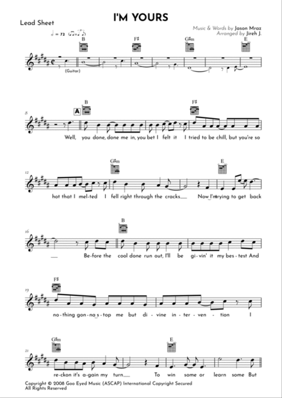 I'm Yours I'm Yours Electric Guitar scores gallery preview page 2