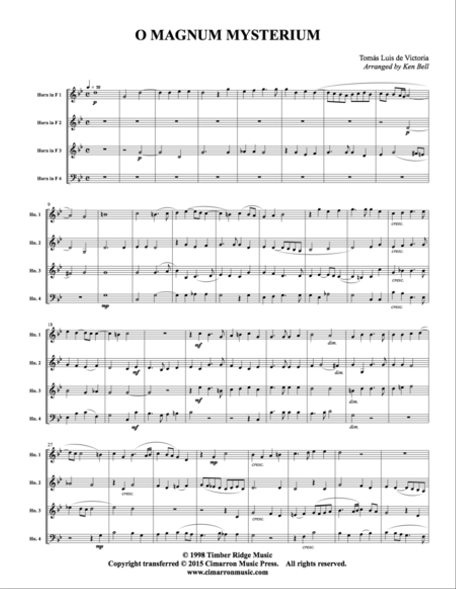 O Magnum Mysterium Horn scores gallery preview page 2
