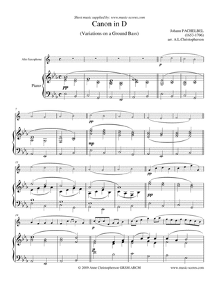 Book cover for Pachelbel's Canon - Alto Sax and Piano - Eb
