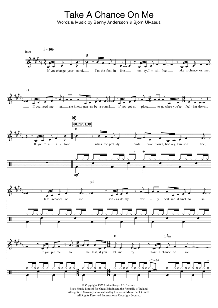 Take A Chance On Me Drum Set scores gallery preview page 1