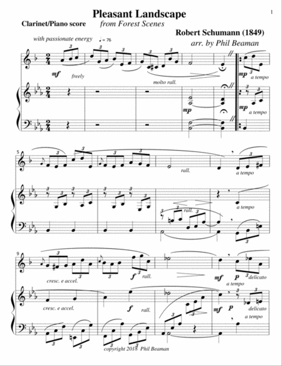 Pleasant Landscape-Schumann-Clarinet-Piano Clarinet Solo scores gallery preview page 1
