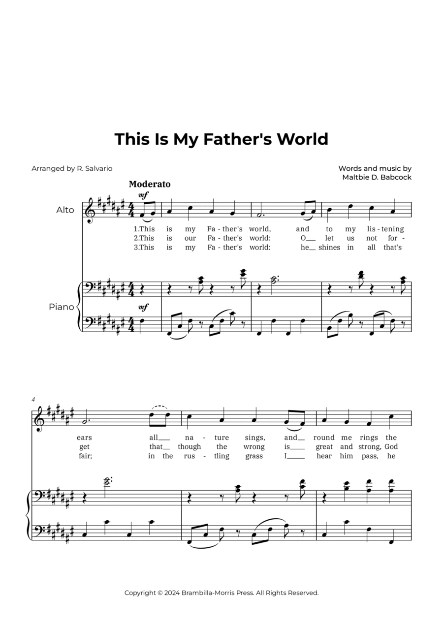 This Is My Father's World (Key of F-Sharp Major) Alto Voice scores gallery preview page 1