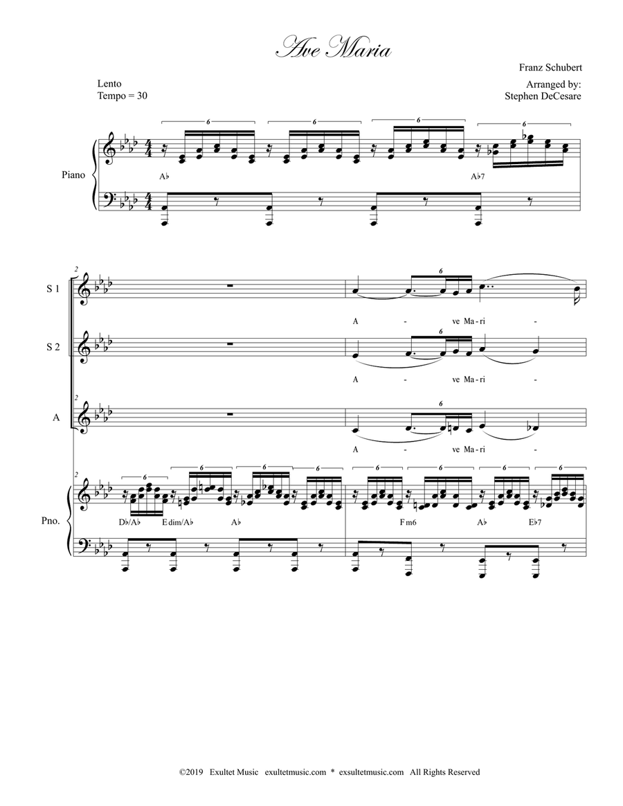 Ave Maria (for SSA - Piano Accompaniment - Medium Key) SSA scores gallery preview page 2