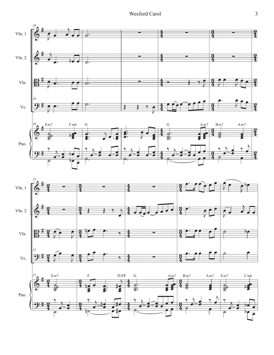 Wexford Carol (String Quartet and Piano) String Quartet scores gallery preview page 4