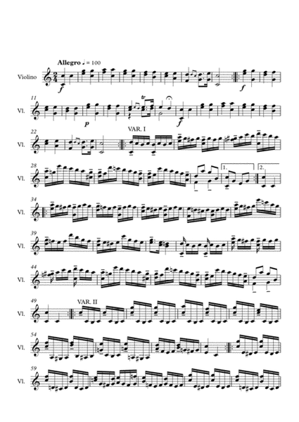W.A. Mozart. Variations K. 265, transcription for violin solo image number null