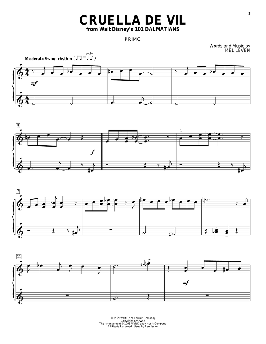 Cruella De Vil (from 101 Dalmations) Piano Duet scores gallery preview page 2