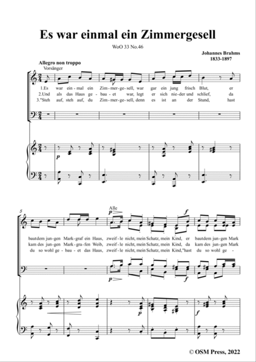 Brahms-Es war einmal ein Zimmergesell,WoO 33 No.46 Voice scores gallery preview page 3