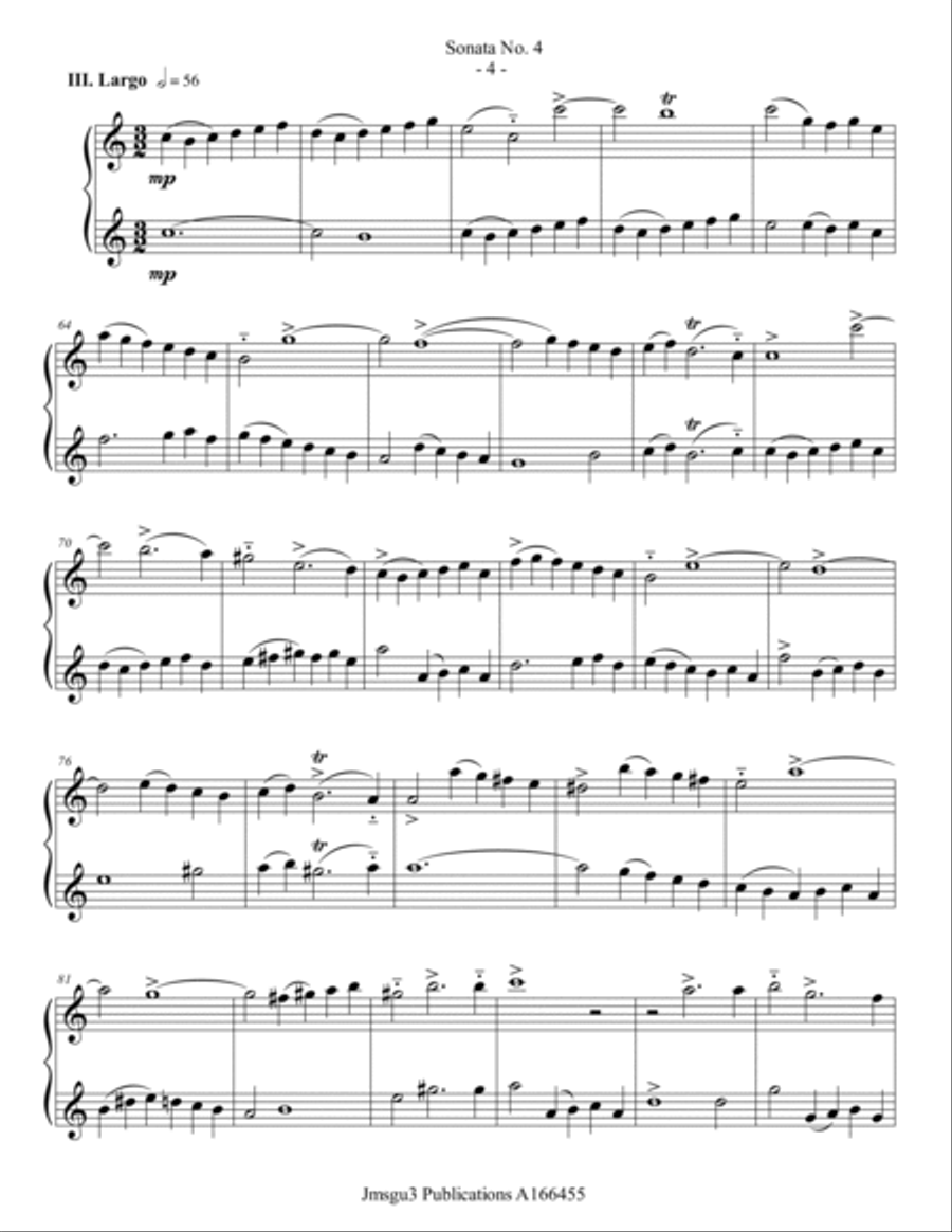 Loeillet: Sonata No. 4 for Tenor Sax Duo Woodwind Duet scores gallery preview page 4