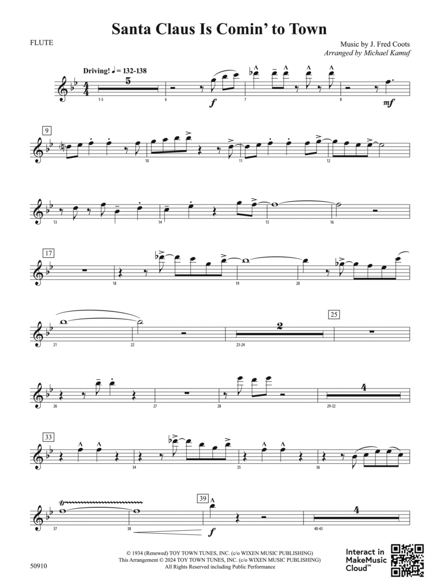 Santa Claus Is Comin' to Town: Flute Concert Band scores gallery preview page 1