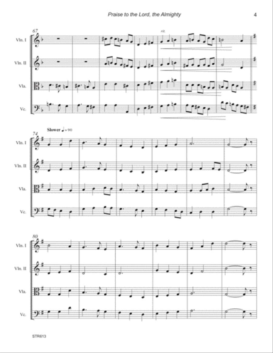 PRAISE TO THE LORD, THE ALMIGHTY - String Quartet (unaccompanied) A Cappella scores gallery preview page 4