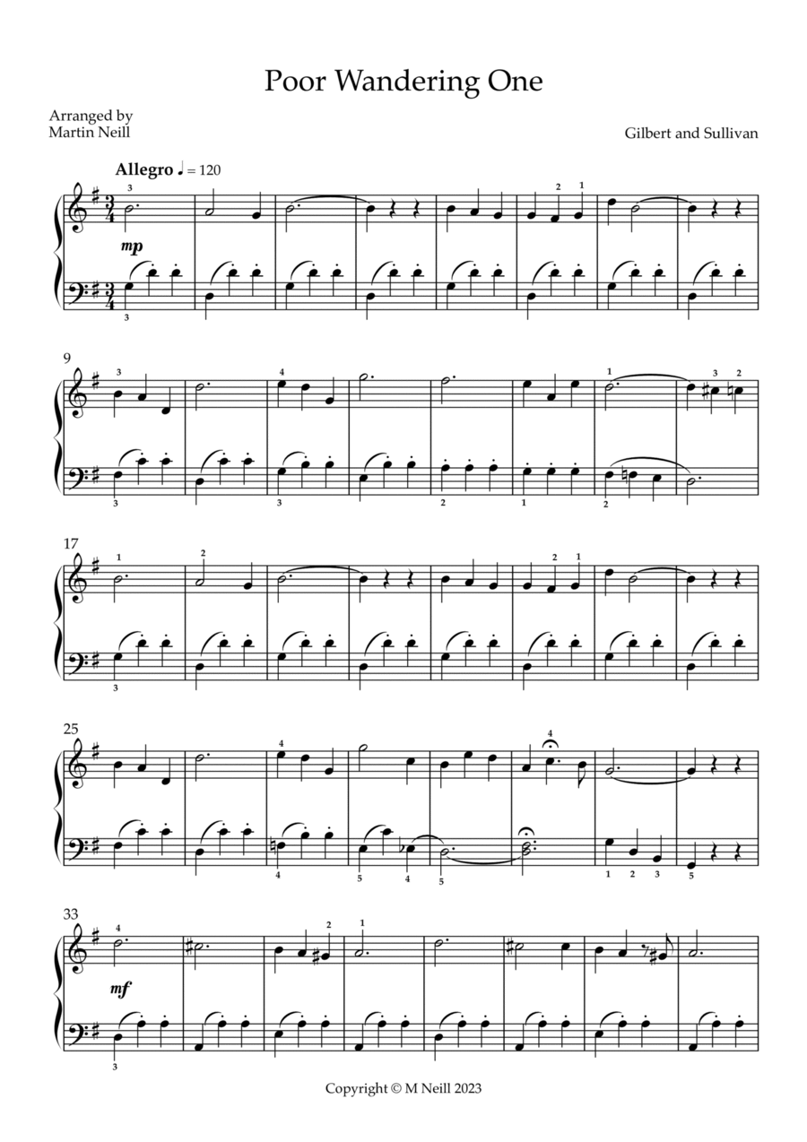 Poor Wandering One Piano Solo scores gallery preview page 1