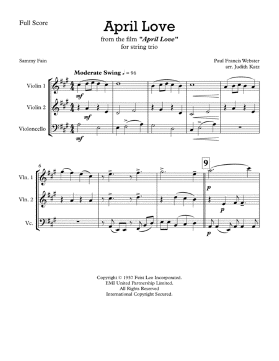 April Love String Trio scores gallery preview page 1