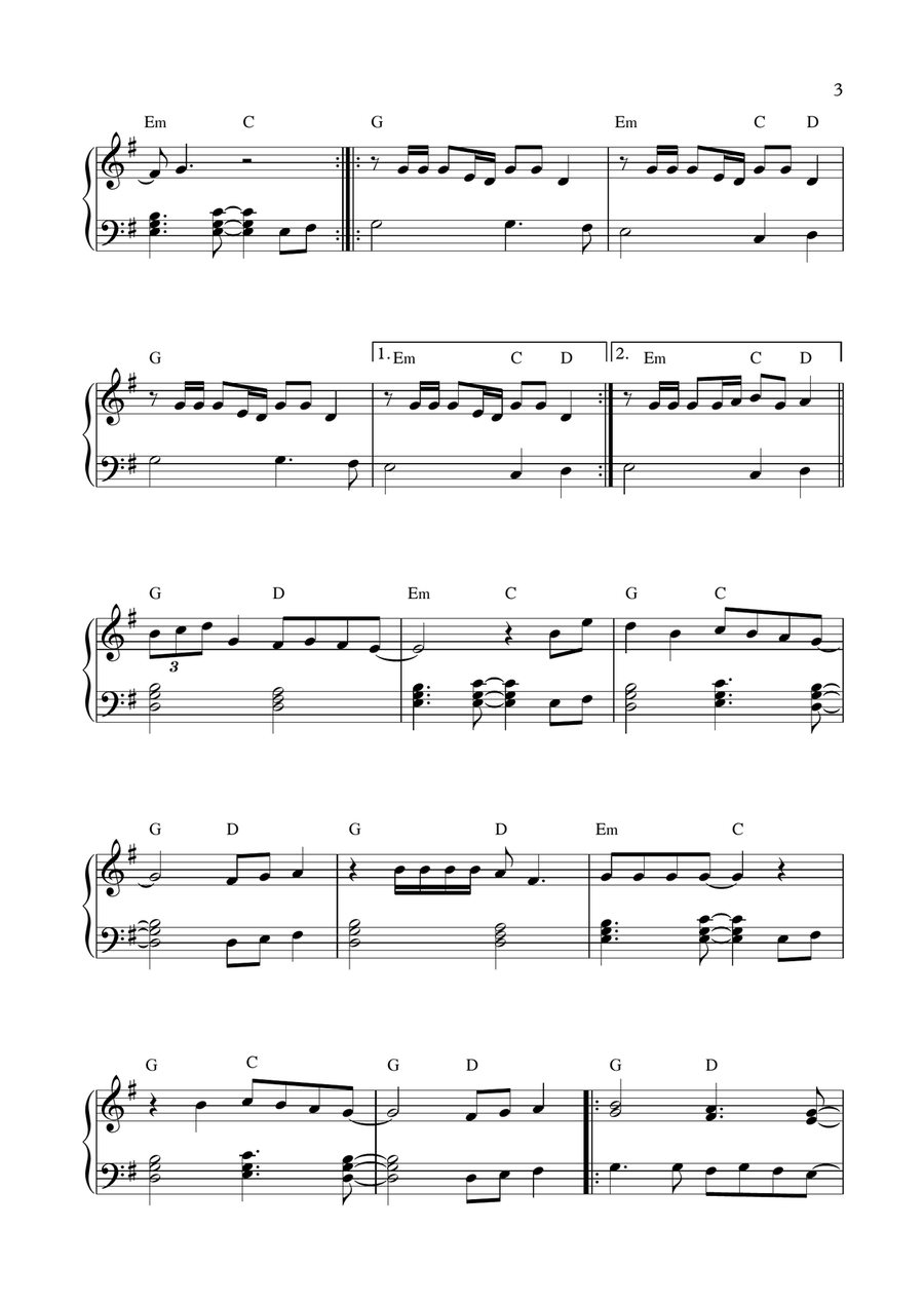 No Woman No Cry Easy Piano scores gallery preview page 3