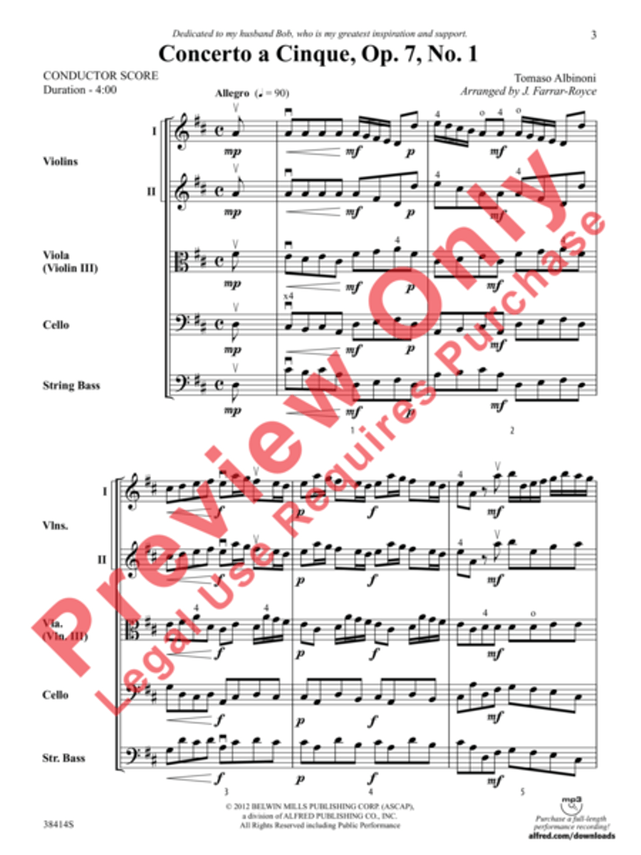 Concerto a Cinque, Opus 7, No. 1 String Orchestra scores gallery preview page 4