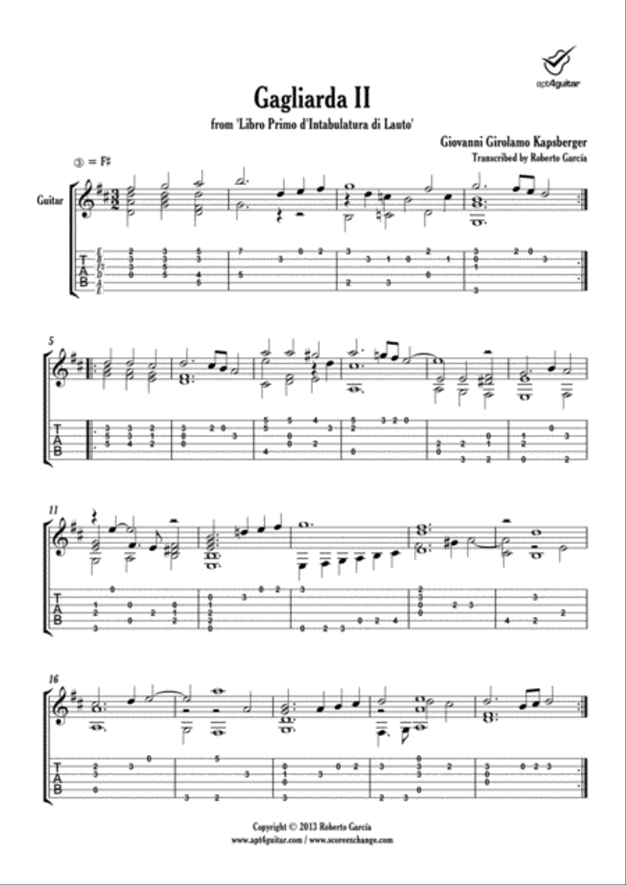 12 Gagliardas Classical Guitar scores gallery preview page 4