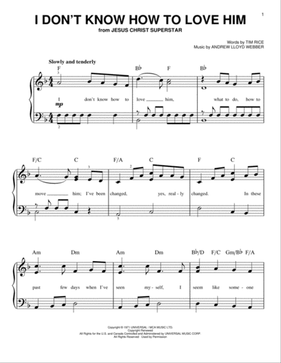 I Don't Know How To Love Him Easy Piano scores gallery preview page 1