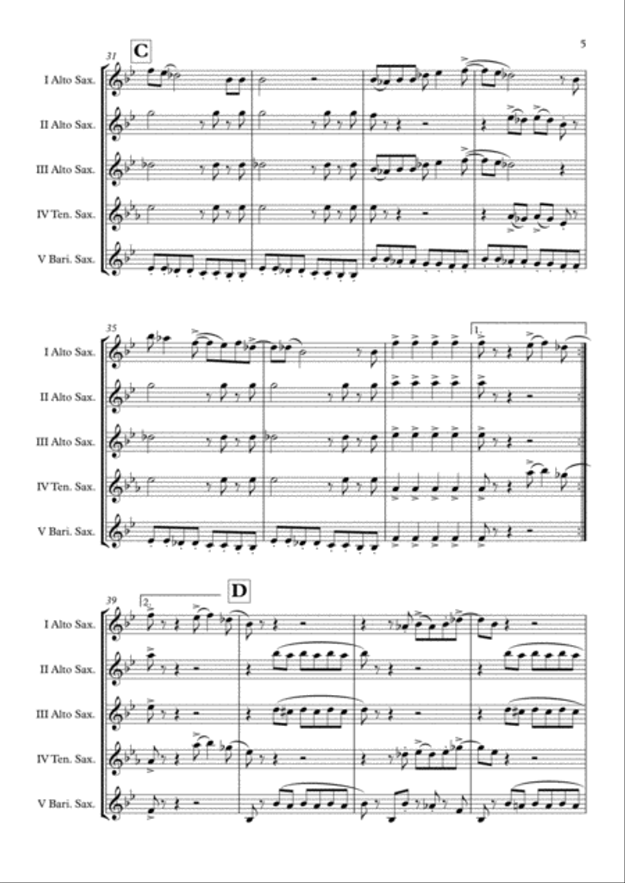 I Got You (I Feel Good) Saxophone Quintet scores gallery preview page 6