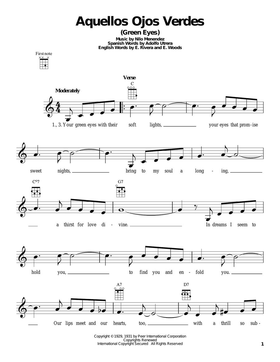 Aquellos Ojos Verdes (Green Eyes) Ukulele scores gallery preview page 1