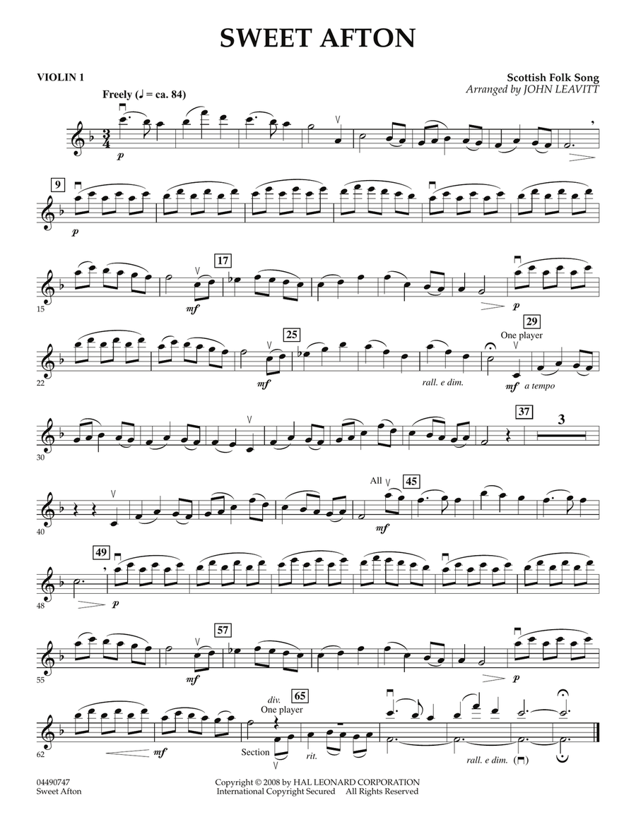 Sweet Afton - Violin 1 Sweet Afton - Violin 1 Orchestra scores gallery preview page 1