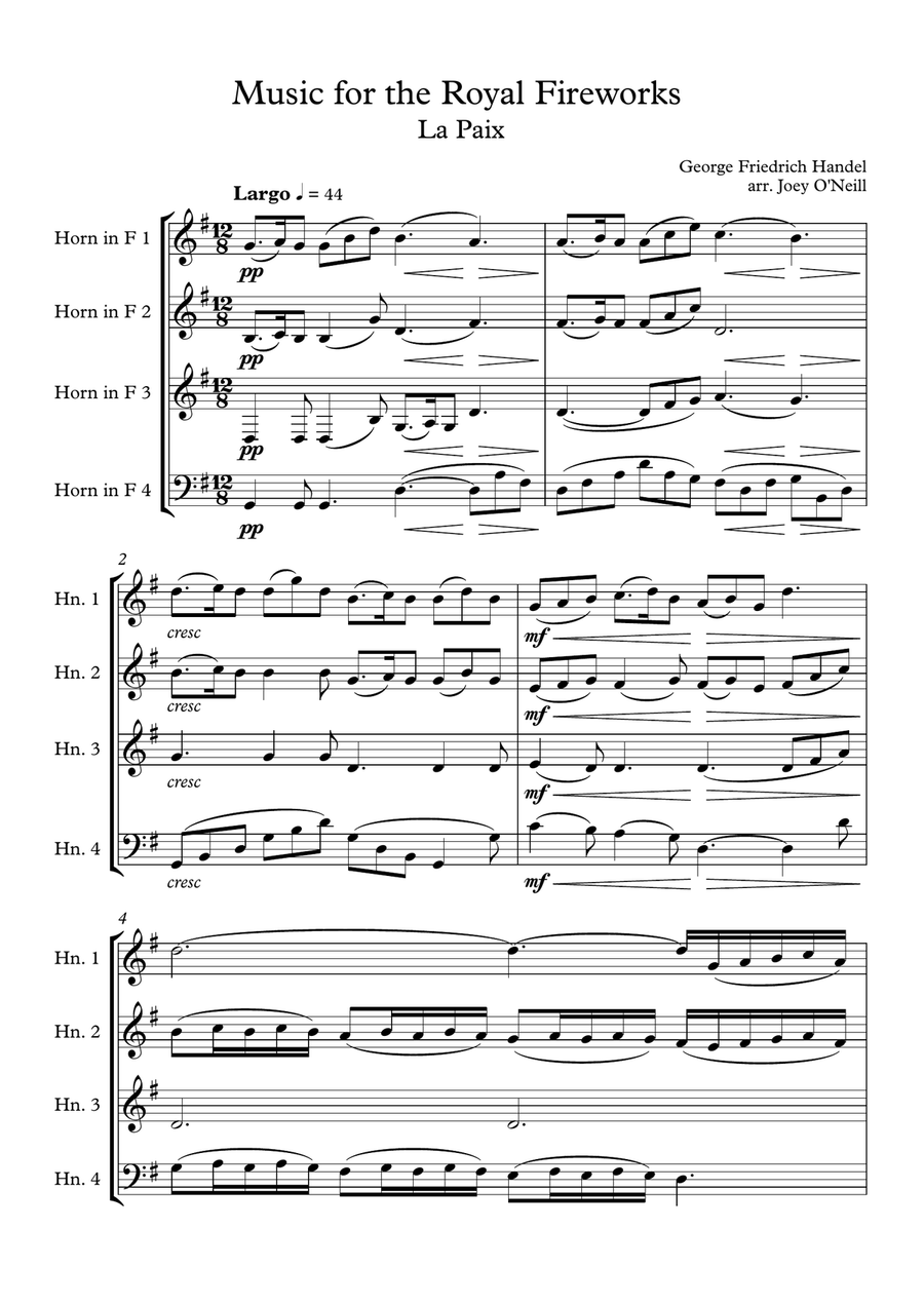 Music for the Royal Fireworks - La Paix Brass Ensemble scores gallery preview page 1