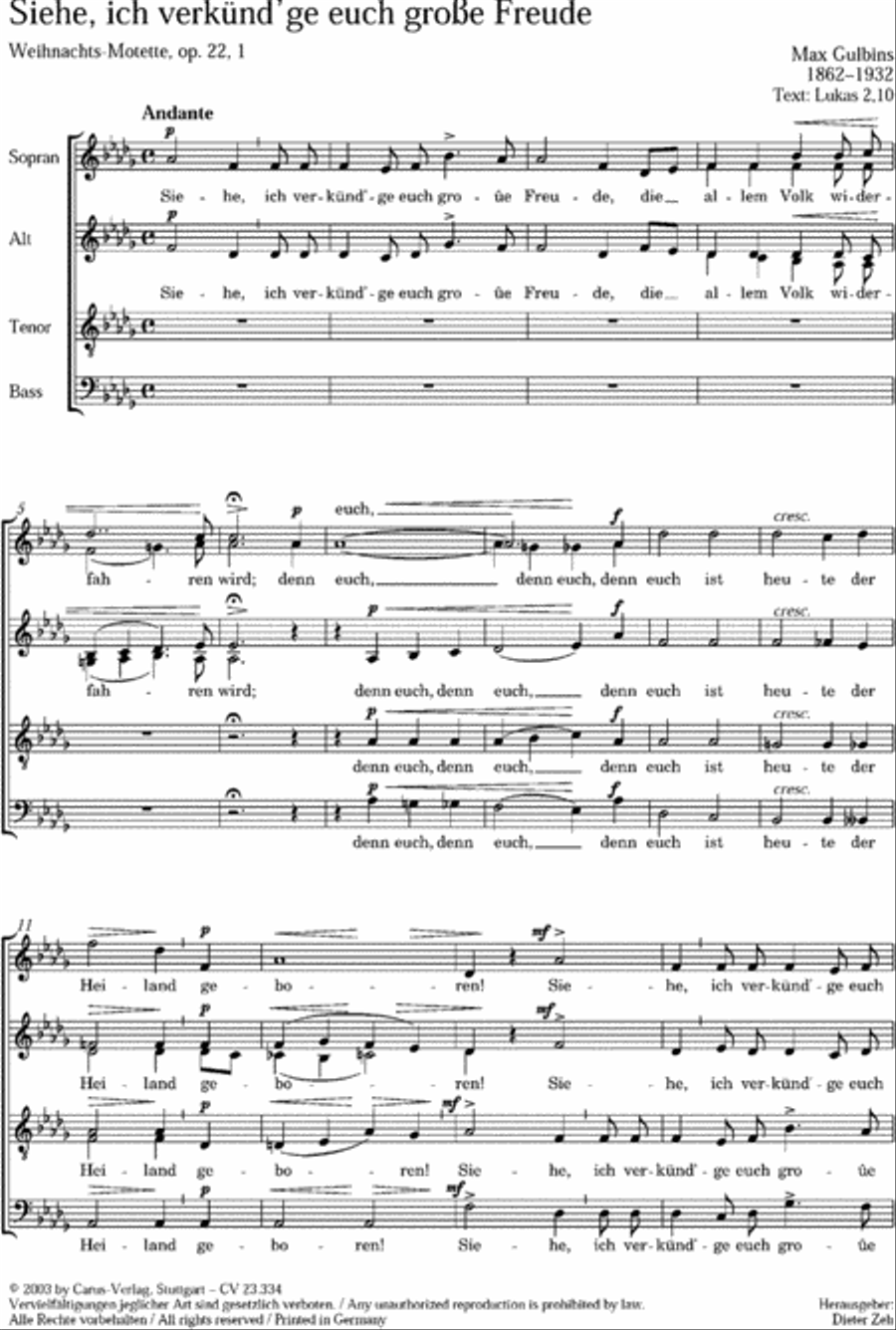 Siehe, ich verkundge euch grosse Freude 4-Part scores gallery preview page 1