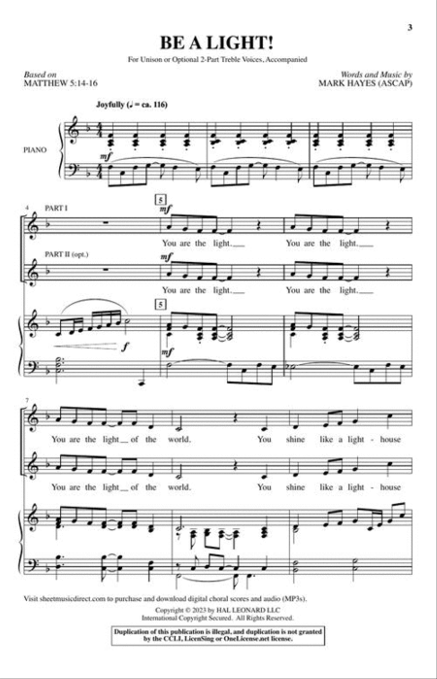 Be a Light! Be a Light! Unison Choir scores gallery preview page 3