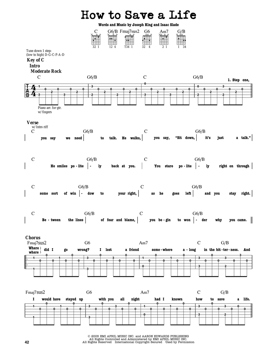 How To Save A Life Electric Guitar scores gallery preview page 1