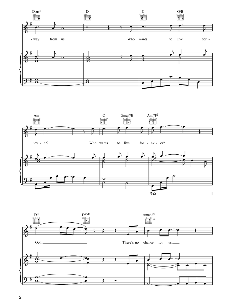 Who Wants To Live Forever? Piano, Vocal, Guitar scores gallery preview page 2