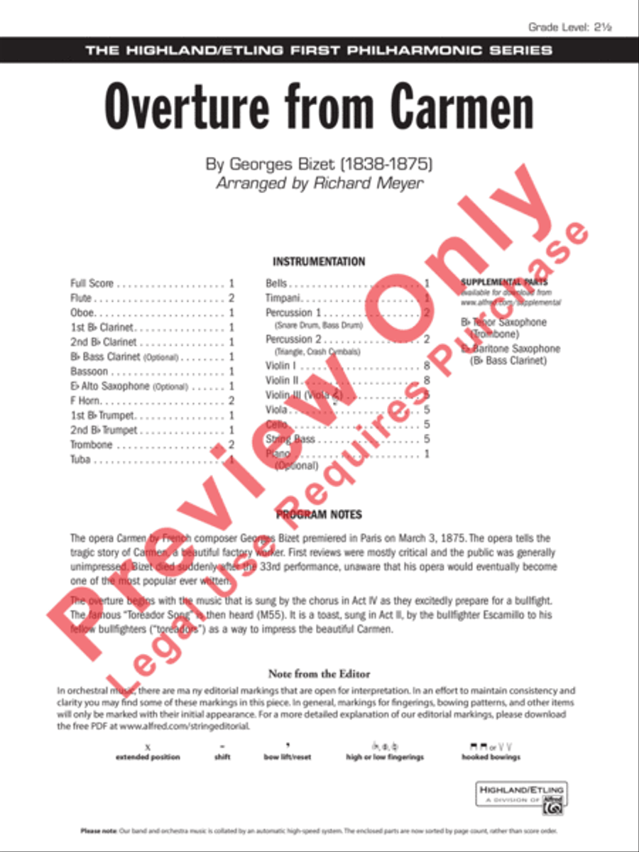 Overture from Carmen Full Orchestra scores gallery preview page 2