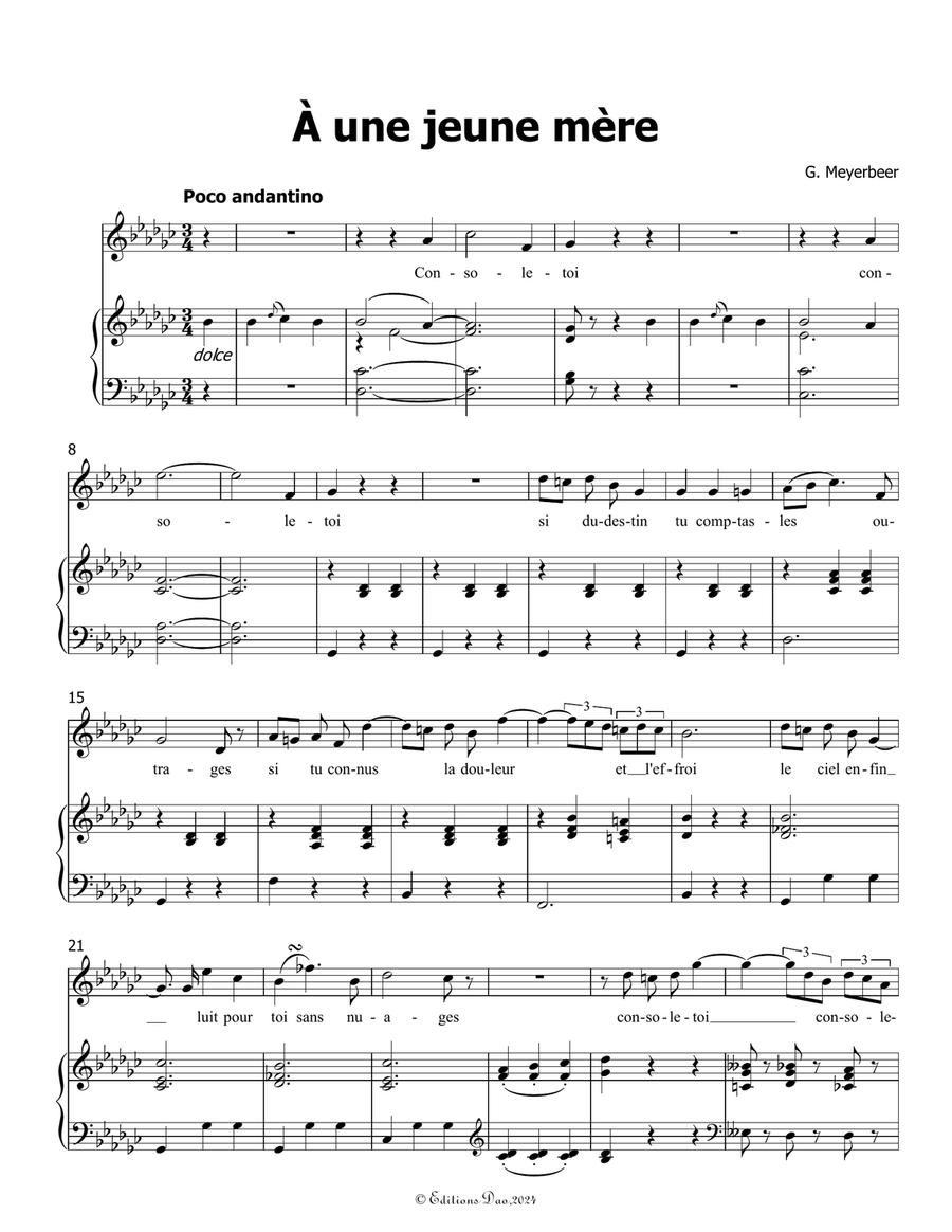 À une jeune mère, by Meyerbeer, in G flat Major Piano, Vocal scores gallery preview page 3