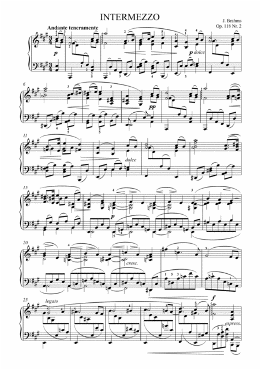Brahms - Intermezzo Op. 118 No. 2 in A major Piano Solo scores gallery preview page 1