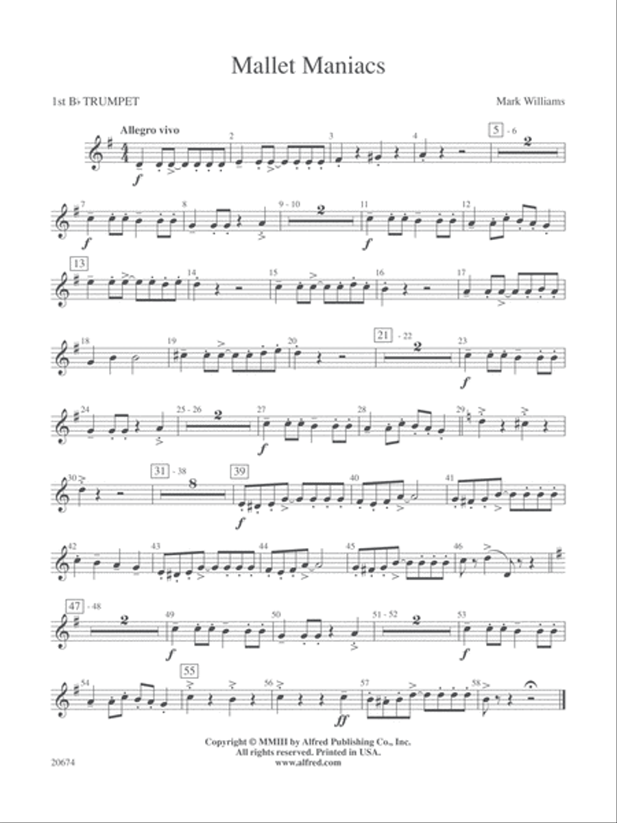 Mallet Maniacs: 1st B-flat Trumpet Concert Band scores gallery preview page 1