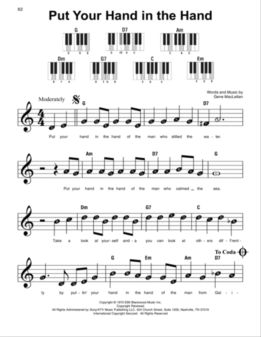 Put Your Hand In The Hand Easy Piano scores gallery preview page 1