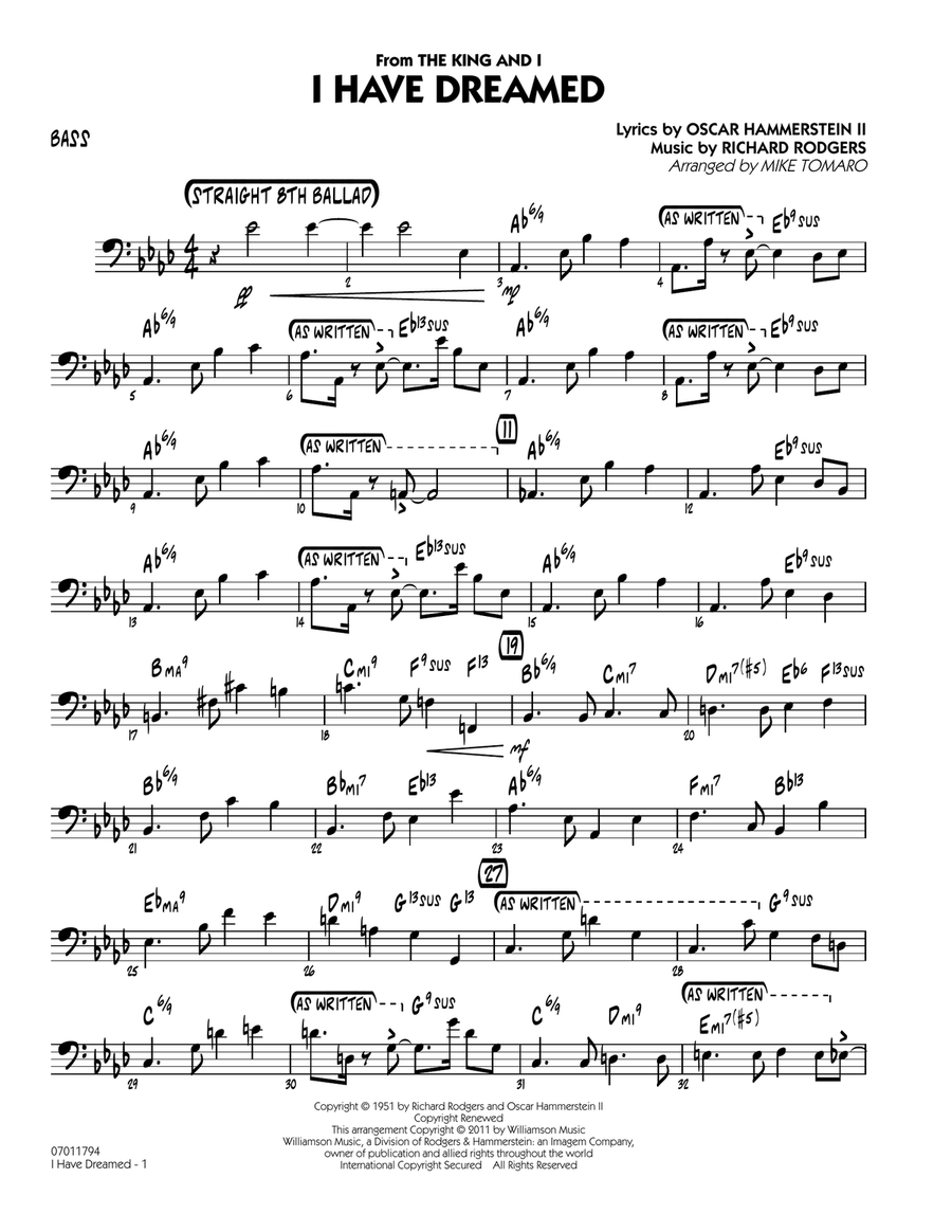 I Have Dreamed - Bass Jazz Ensemble scores gallery preview page 1