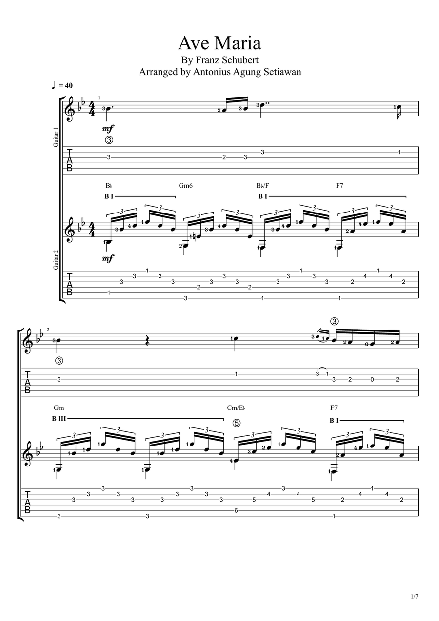 Ave Maria (Franz Schubert) Guitar Ensemble scores gallery preview page 1