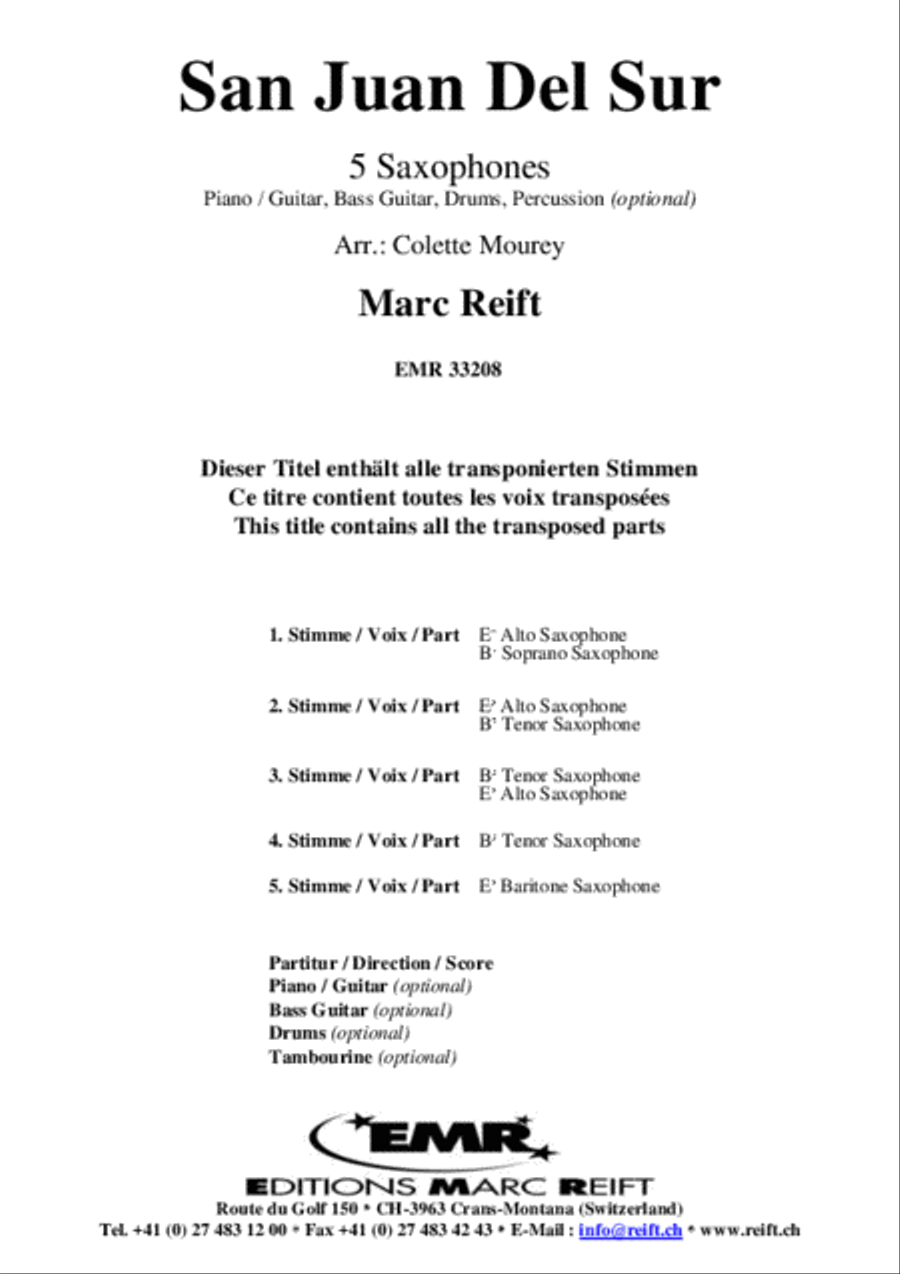 San Juan Del Sur San Juan Del Sur Saxophone Quintet scores gallery preview page 2