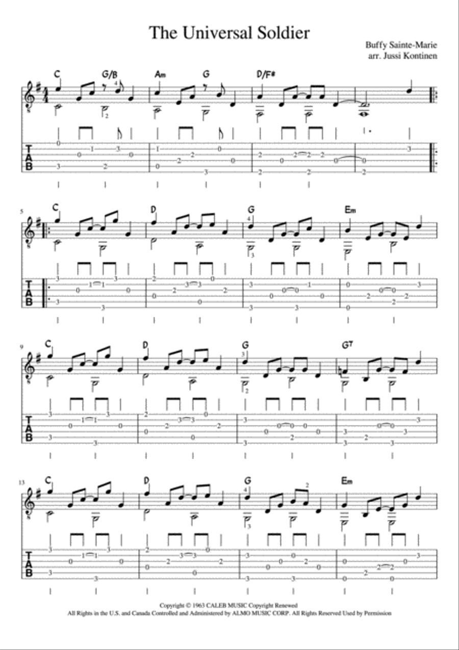 The Universal Soldier Guitar Tablature scores gallery preview page 1